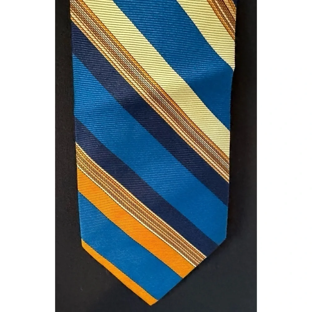 70s Vintage Multicolor Striped Print Silk Tie